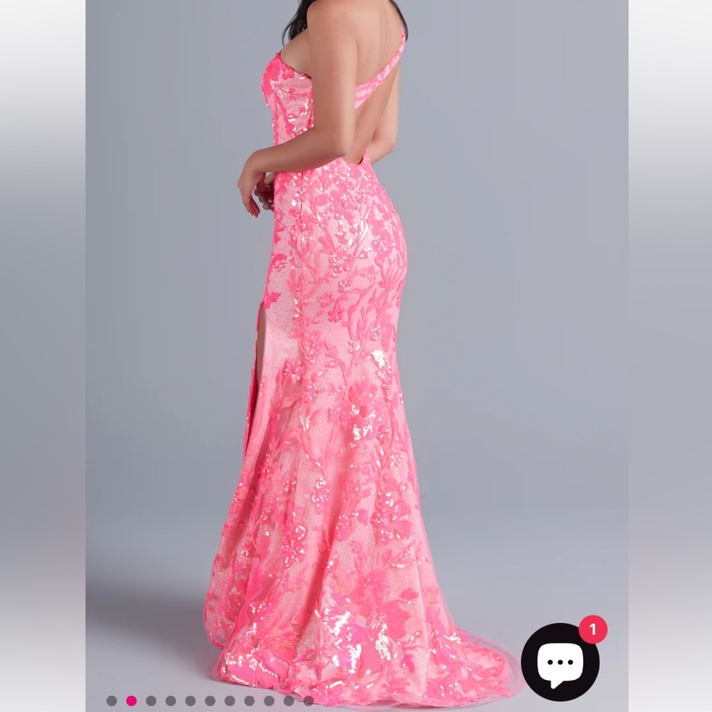One-Shoulder Neon Pink Sequin Prom Dress